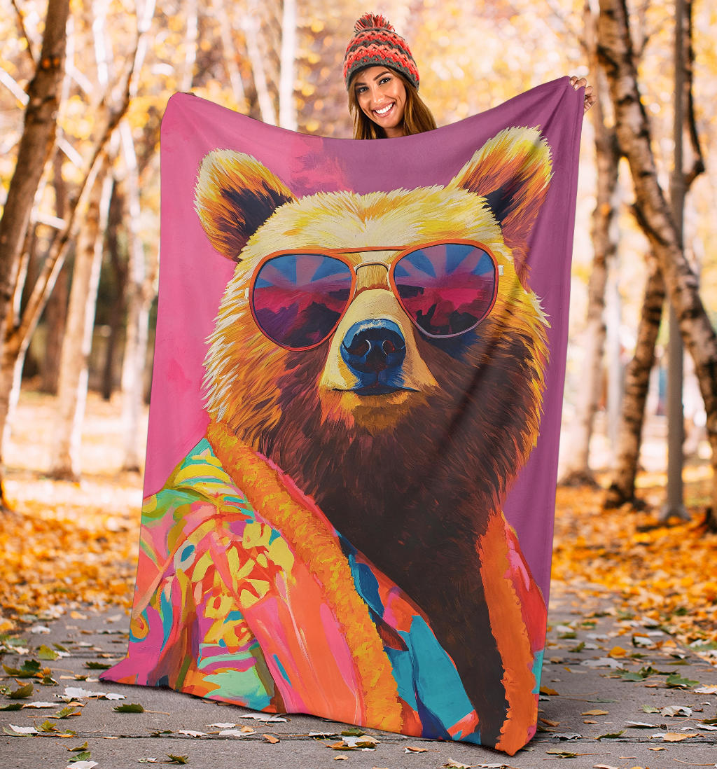 Bear Blanket, Trippy Psychedelics Bear Fleece Blanket, Bear Throw Blanket, Bear Gifts