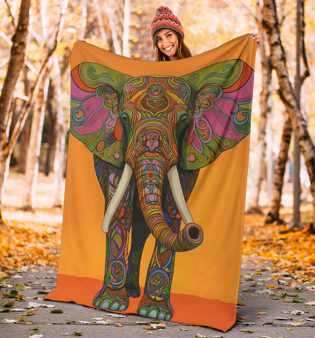 Elephant Blanket, Trippy Psychedelics Elephant Fleece Blanket, Elephant Throw Blanket, Elephant Gifts