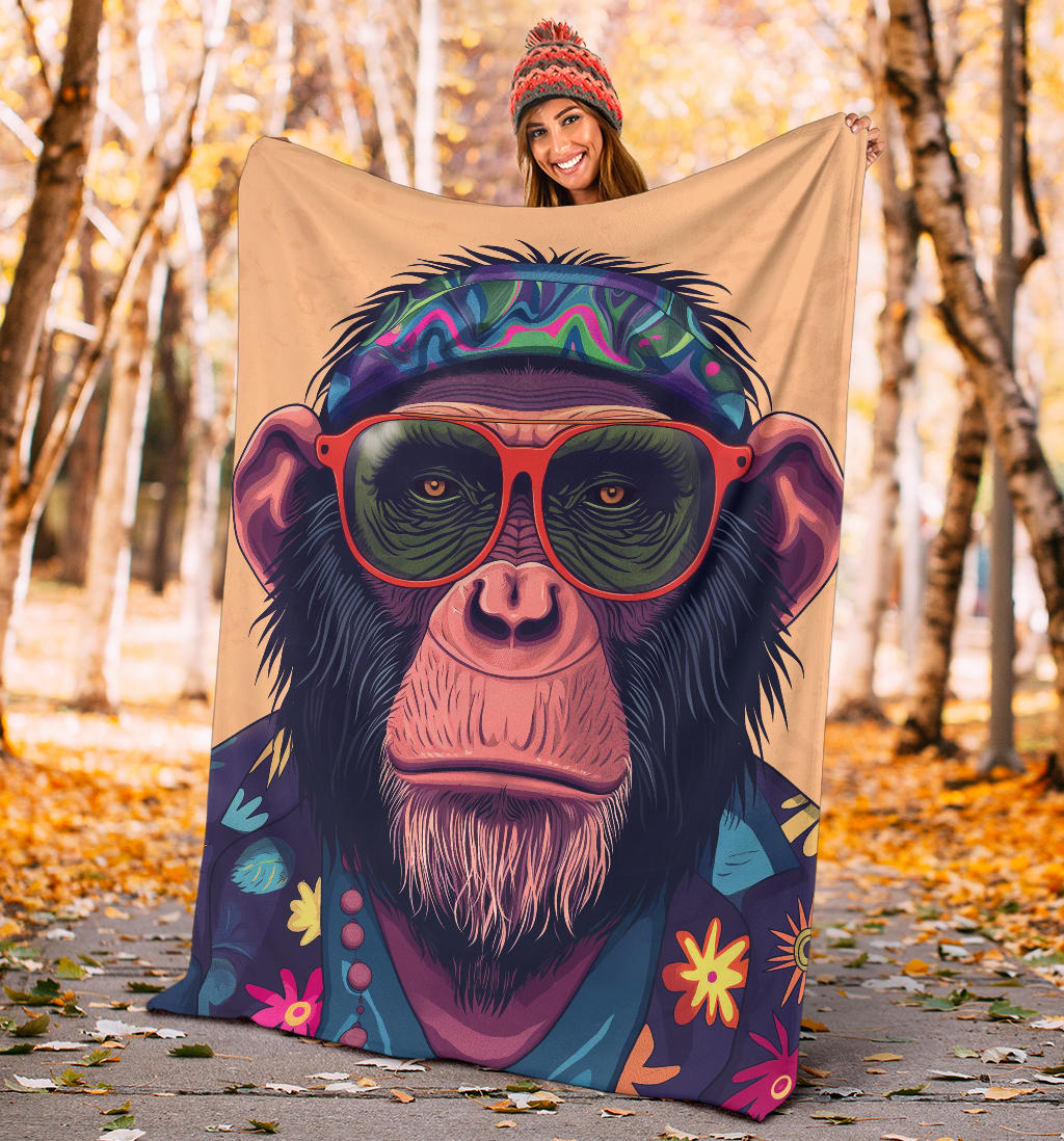 Chimpanzee Blanket, Trippy Psychedelics Chimpanzee Fleece Blanket, Chimpanzee Throw Blanket, Chimpanzee Gifts