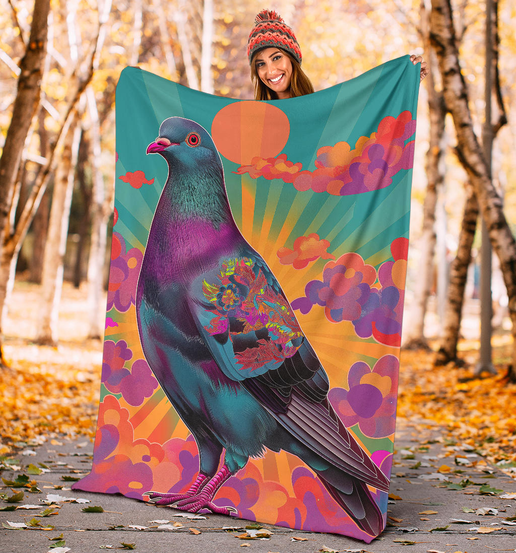 Pigeon Blanket, Trippy Psychedelics Pigeon Fleece Blanket, Pigeon Throw Blanket, Pigeon Gifts