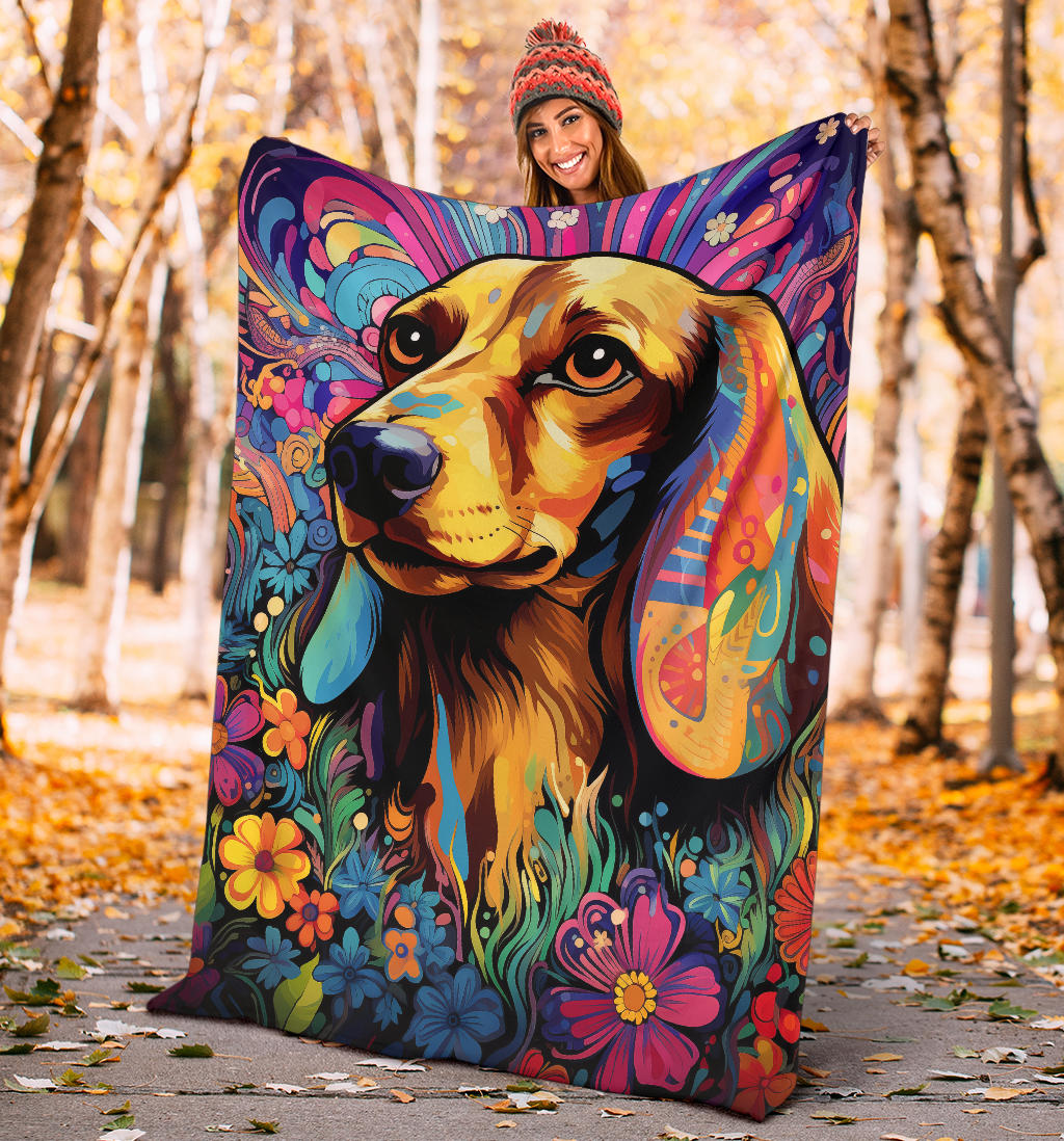 Trippy Psychedelics Dachshund Blanket, Dachshund Throw Blanket, Dachshund Fleece Blanket, Dachshund Gifts