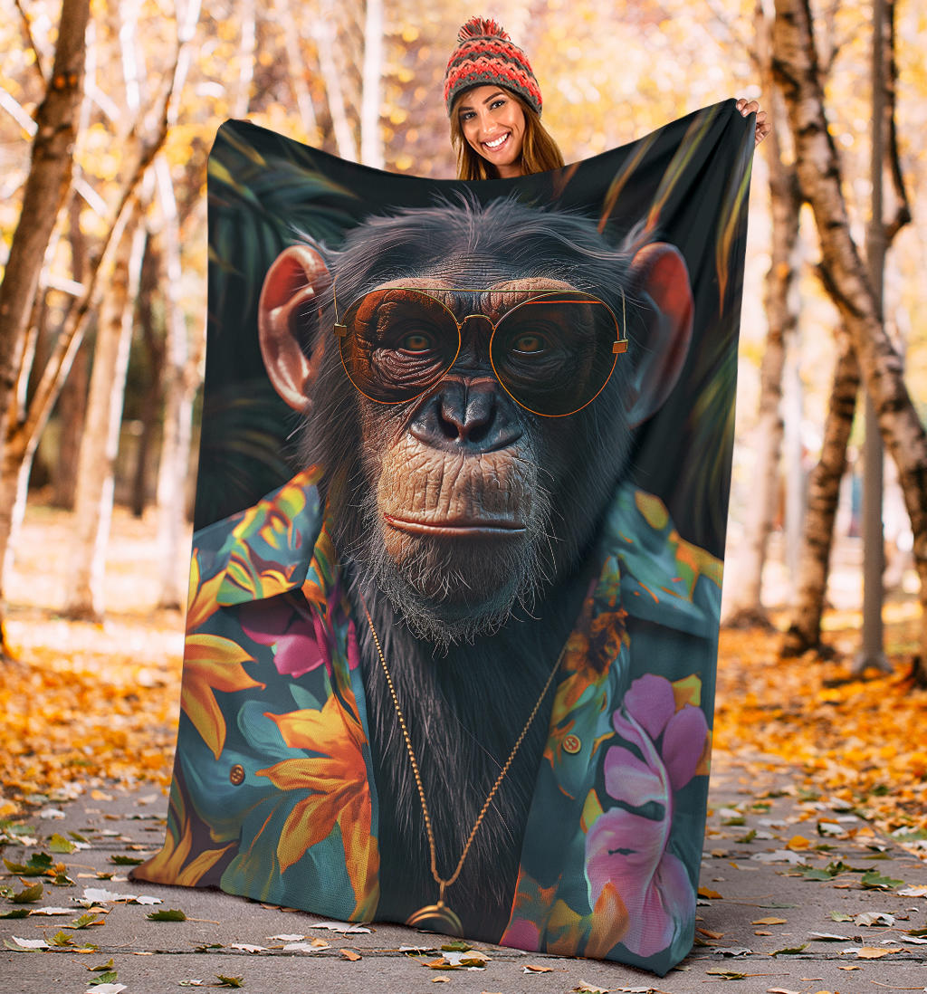 Chimpanzee Blanket, Trippy Psychedelics Chimpanzee Fleece Blanket, Chimpanzee Throw Blanket, Chimpanzee Gifts