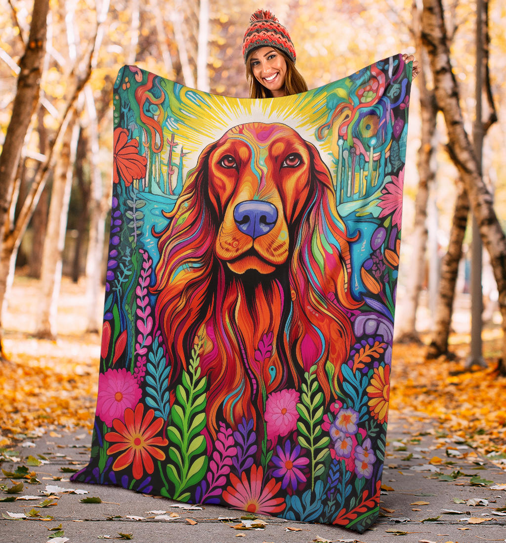 Irish Setter Blanket, Trippy Psychedelics Irish Setter Fleece Blanket, Irish Setter Throw Blanket, Irish Setter Gifts