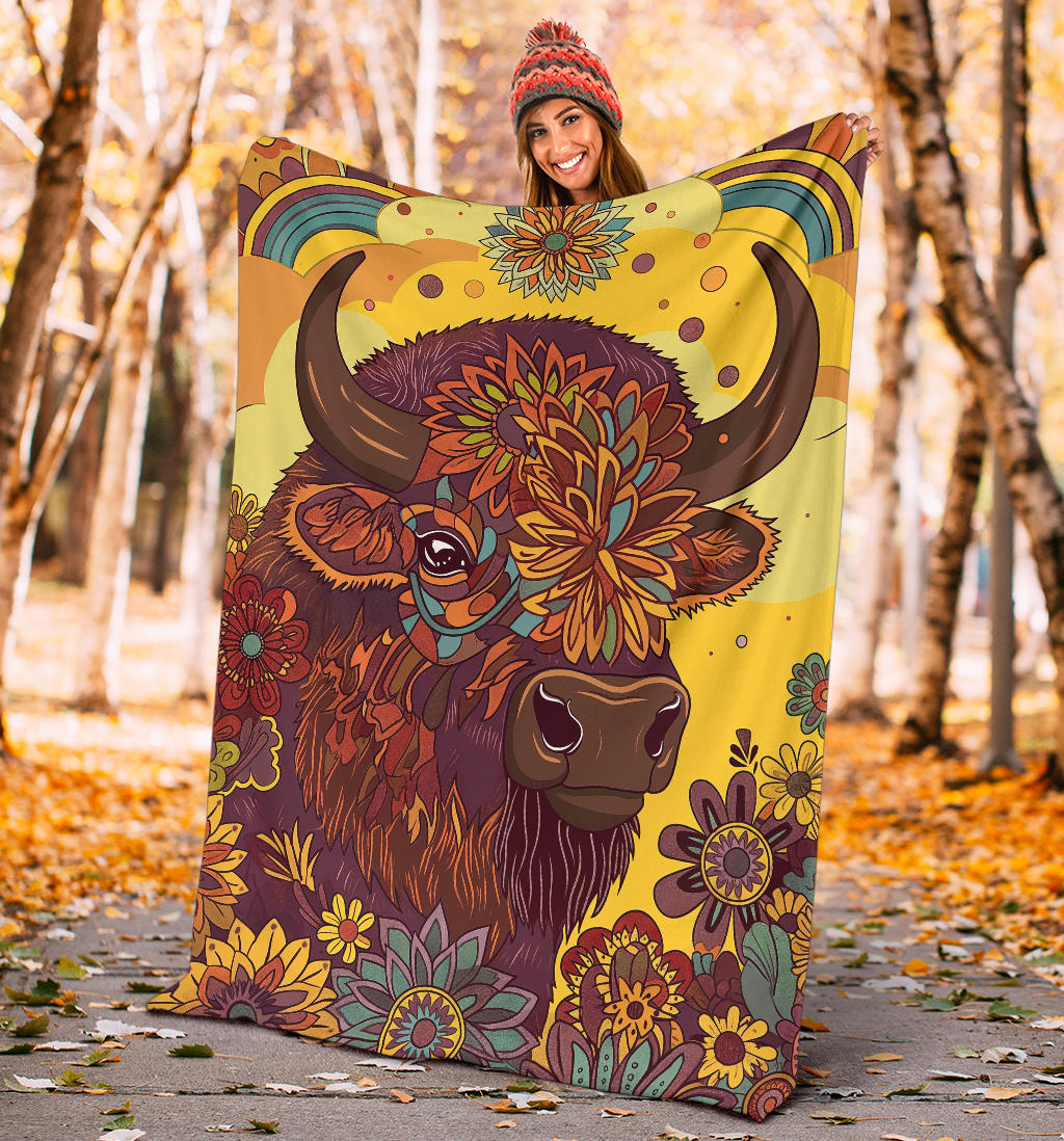 Bison Blanket, Trippy Psychedelics Bison Fleece Blanket, Bison Throw Blanket, Bison Gifts