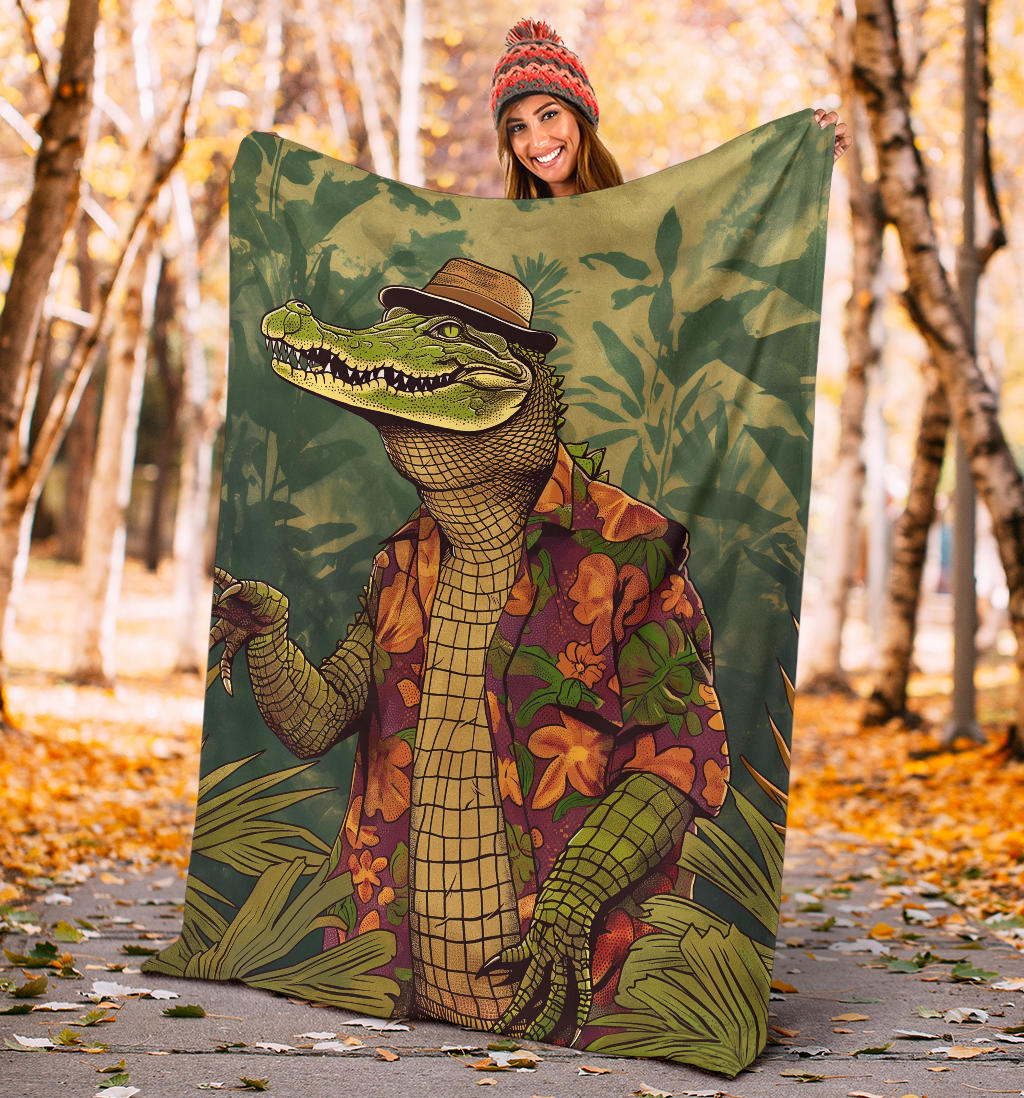 Crocodile Blanket, Trippy Psychedelics Crocodile Fleece Blanket, Crocodile Throw Blanket, Crocodile Gifts