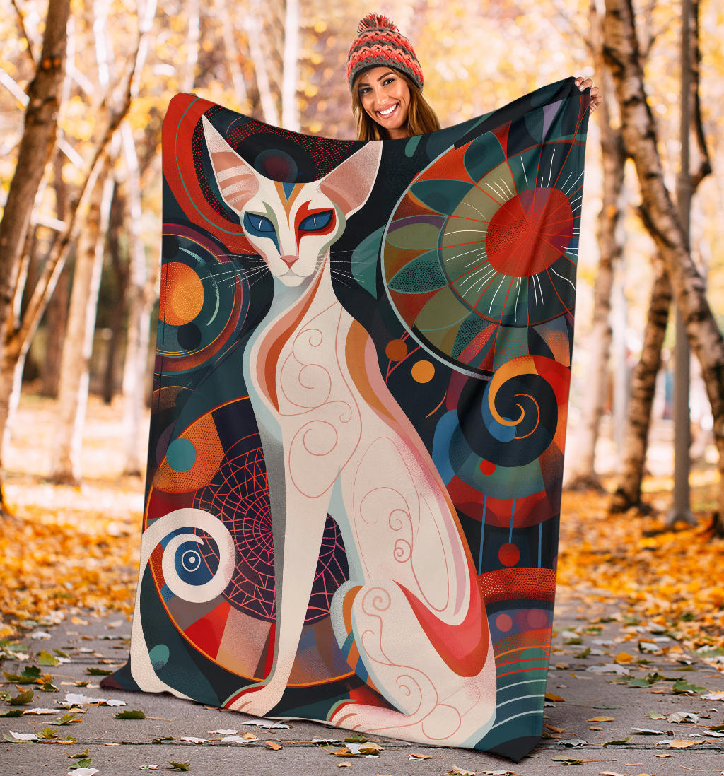 Oriental Cat Blanket, Trippy Psychedelics Oriental Cat Fleece Blanket, Oriental Cat Throw Blanket, Oriental Cat Gifts