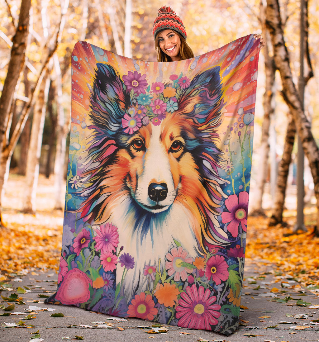 Shetland Sheepdog Blanket, Shetland Sheepdog Fleece Blanket, Shetland Sheepdog Trippy Psychedelics Throw Blanket, Shetland Sheepdog Gifts