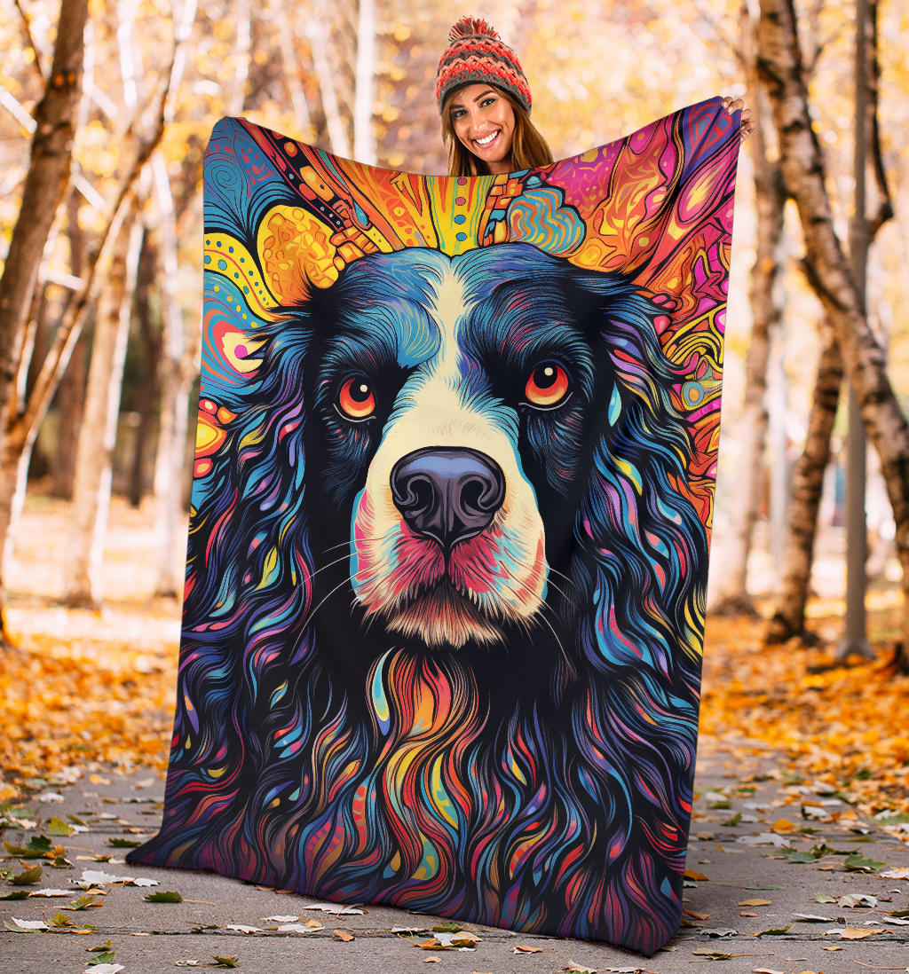 English Springer Spaniel Blanket, Trippy Psychedelics English Springer Spaniel Fleece Blanket, English Springer Spaniel Throw Blanket, English Springer Spaniel Gifts