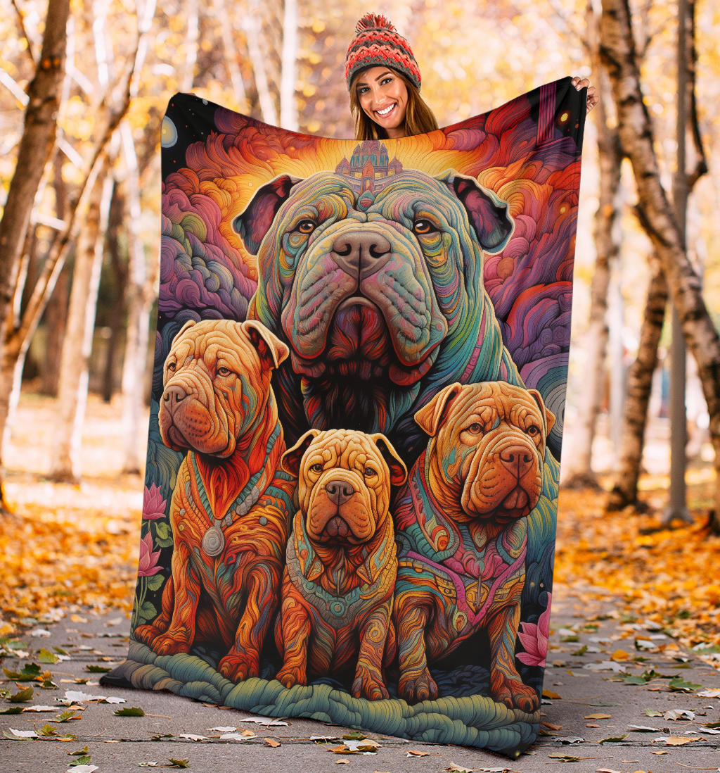 Chinese Shar-Pei Blanket, Trippy Psychedelics Chinese Shar-Pei Fleece Blanket, Chinese Shar-Pei Throw Blanket, Chinese Shar-Pei Gifts