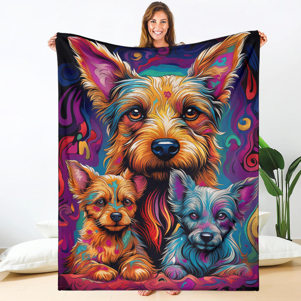 Australian Terrier Blanket, Trippy Psychedelics Australian Terrier Fleece Blanket, Australian Terrier Throw Blanket, Australian Terrier Gifts