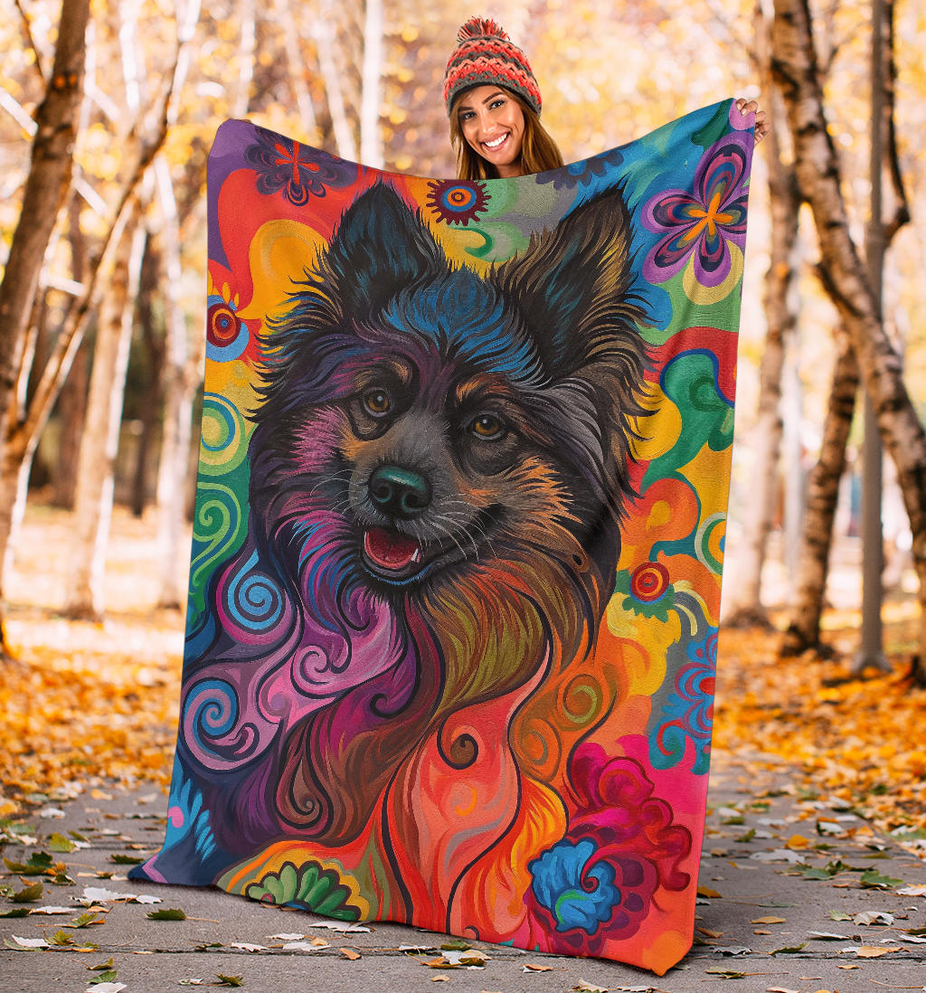 Keeshond Dog Blanket, Trippy Psychedelics Keeshond Dog Fleece Blanket, Keeshond Dog Throw Blanket, Keeshond Dog Gifts