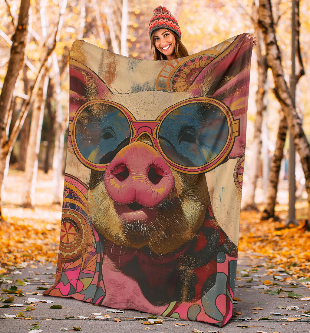 Pig Blanket, Trippy Psychedelics Pig Fleece Blanket, Pig Throw Blanket, Pig Gifts