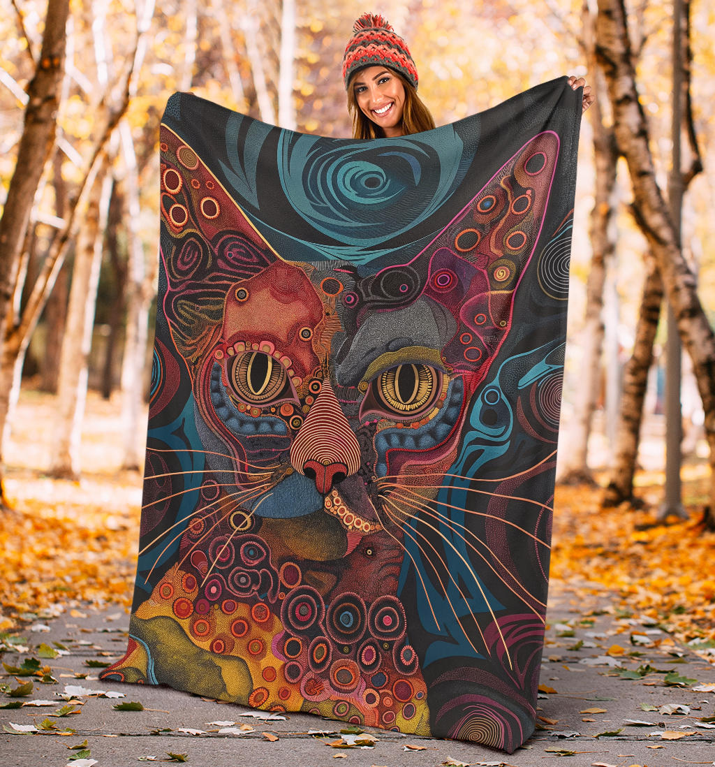 LaPerm cat Blanket, Trippy Psychedelics LaPerm cat Fleece Blanket, LaPerm cat Throw Blanket, LaPerm cat Gifts