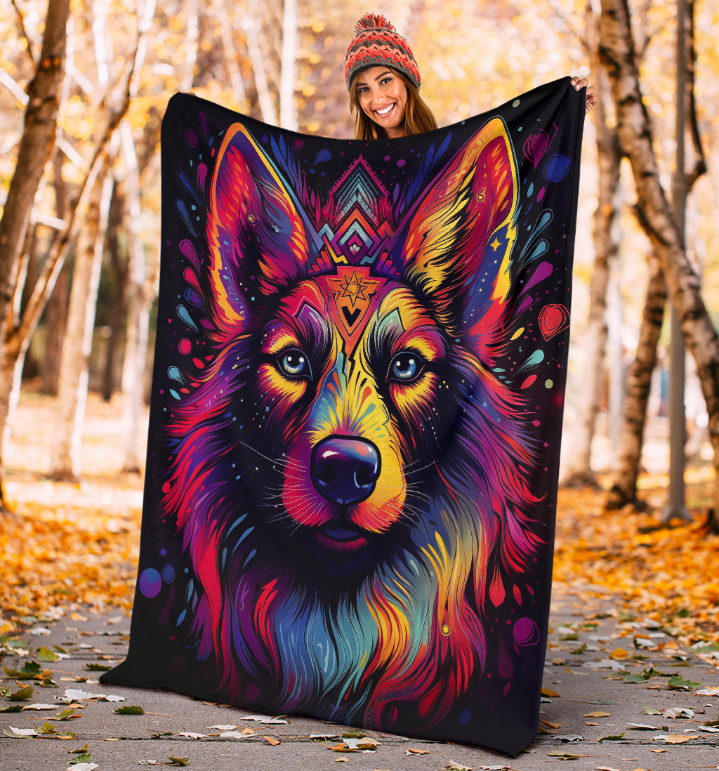 Trippy Psychedelics German Shepherd Blanket, German Shepherd Throw Blanket, German Shepherd Fleece Blanket, German Shepherd Gifts