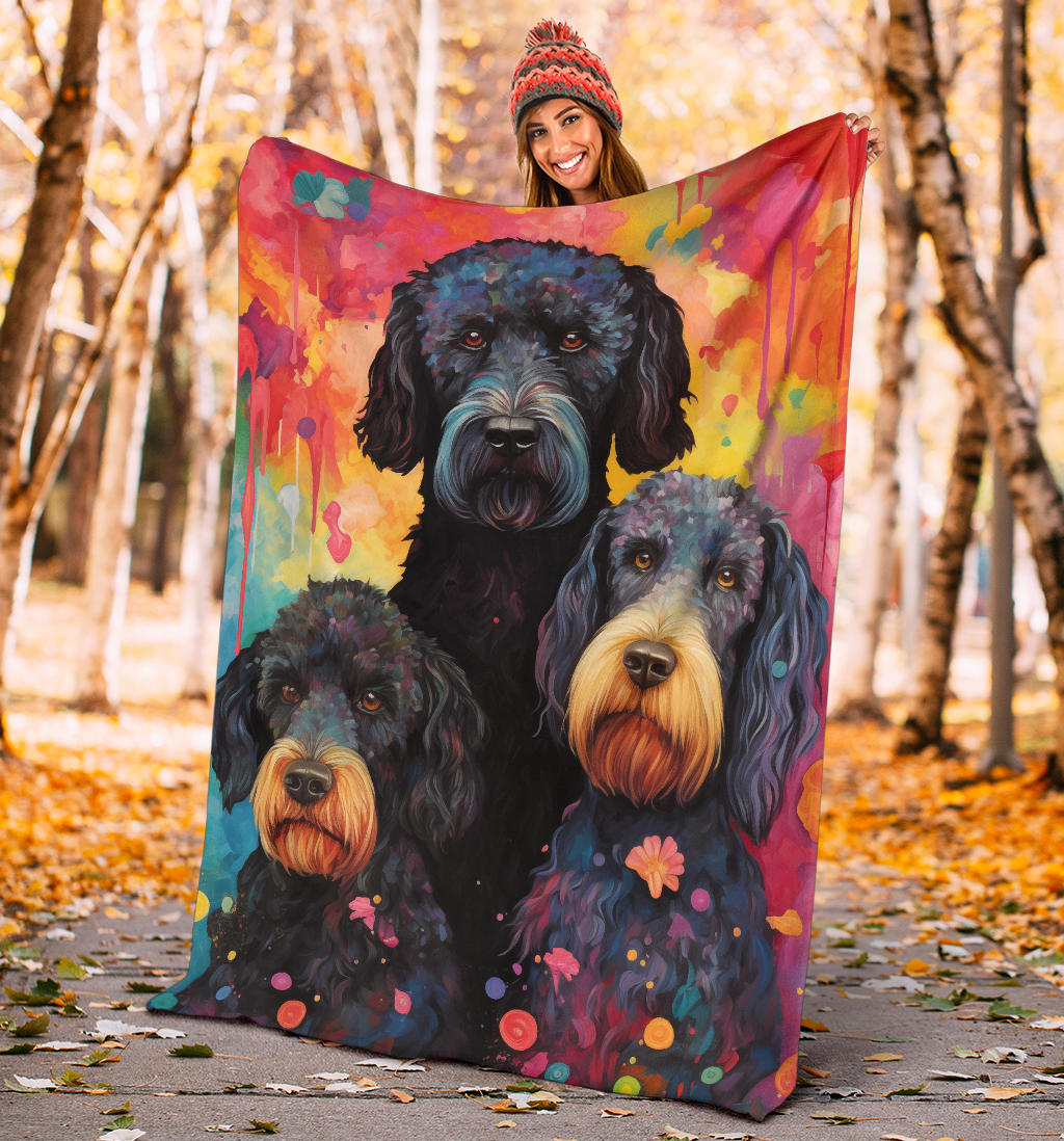 Black Russian Terrier Blanket, Trippy Psychedelics Black Russian Terrier Fleece Blanket, Black Russian Terrier Throw Blanket, Black Russian Terrier Gifts