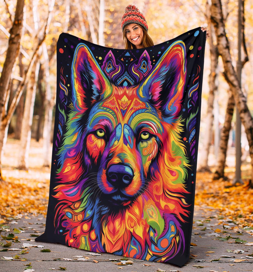 Trippy Psychedelics German Shepherd Blanket, German Shepherd Throw Blanket, German Shepherd Fleece Blanket, German Shepherd Gifts