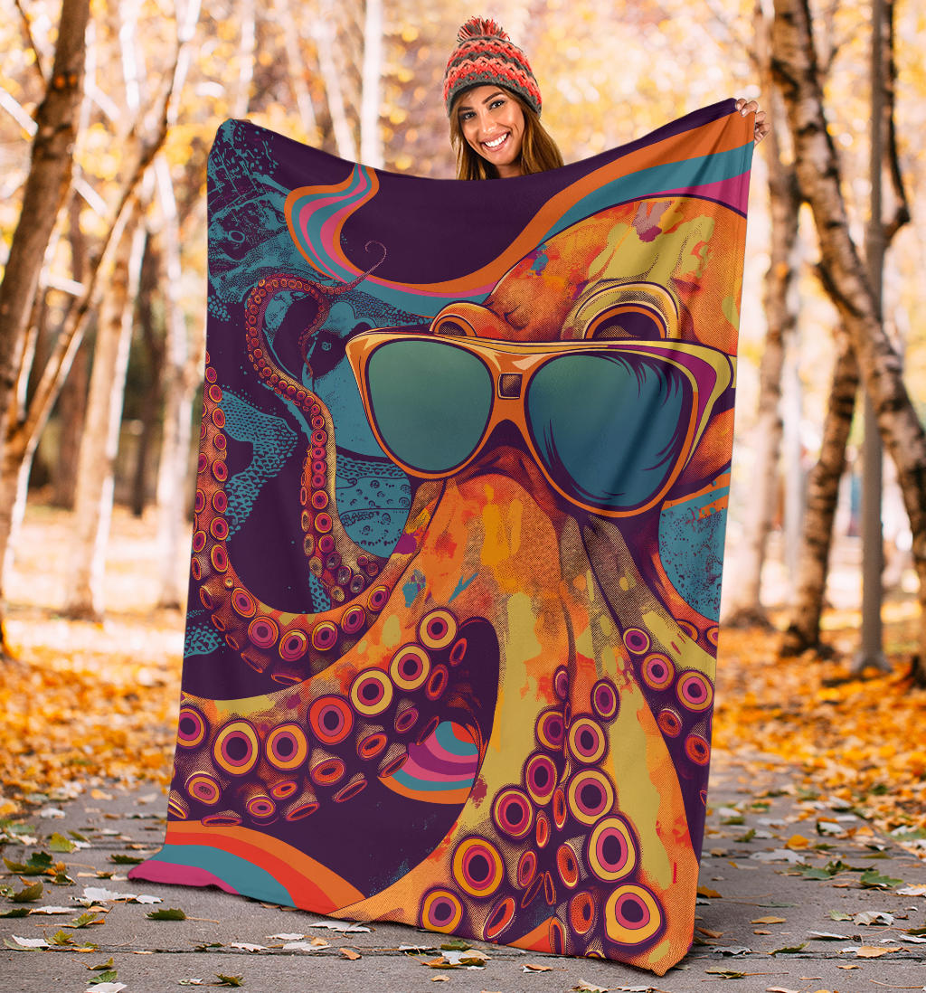 Octopus Blanket, Trippy Psychedelics Octopus Fleece Blanket, Octopus Throw Blanket, Octopus Gifts