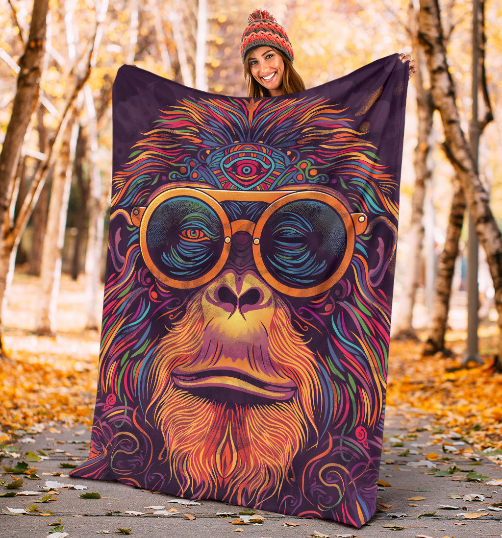 Orangutan animal Blanket, Trippy Psychedelics Orangutan animal Fleece Blanket, Orangutan animal Throw Blanket, Orangutan animal Gifts