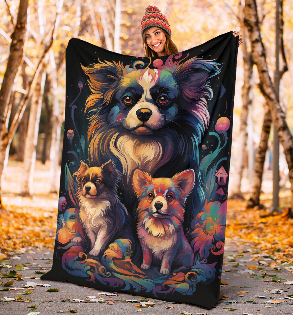 Tibetan Spaniel Blanket, Trippy Psychedelics Tibetan Spaniel Fleece Blanket, Tibetan Spaniel Throw Blanket, Tibetan Spaniel Gifts