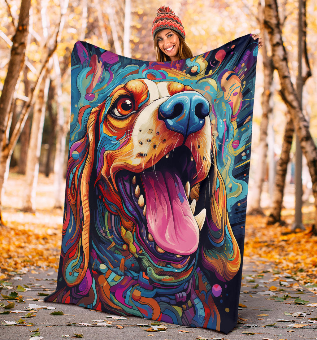 Trippy Psychedelics Beagle Dog, Beagle Dog Fleece Blanket, Beagle Dog Throw Blanket, Beagle Gifts