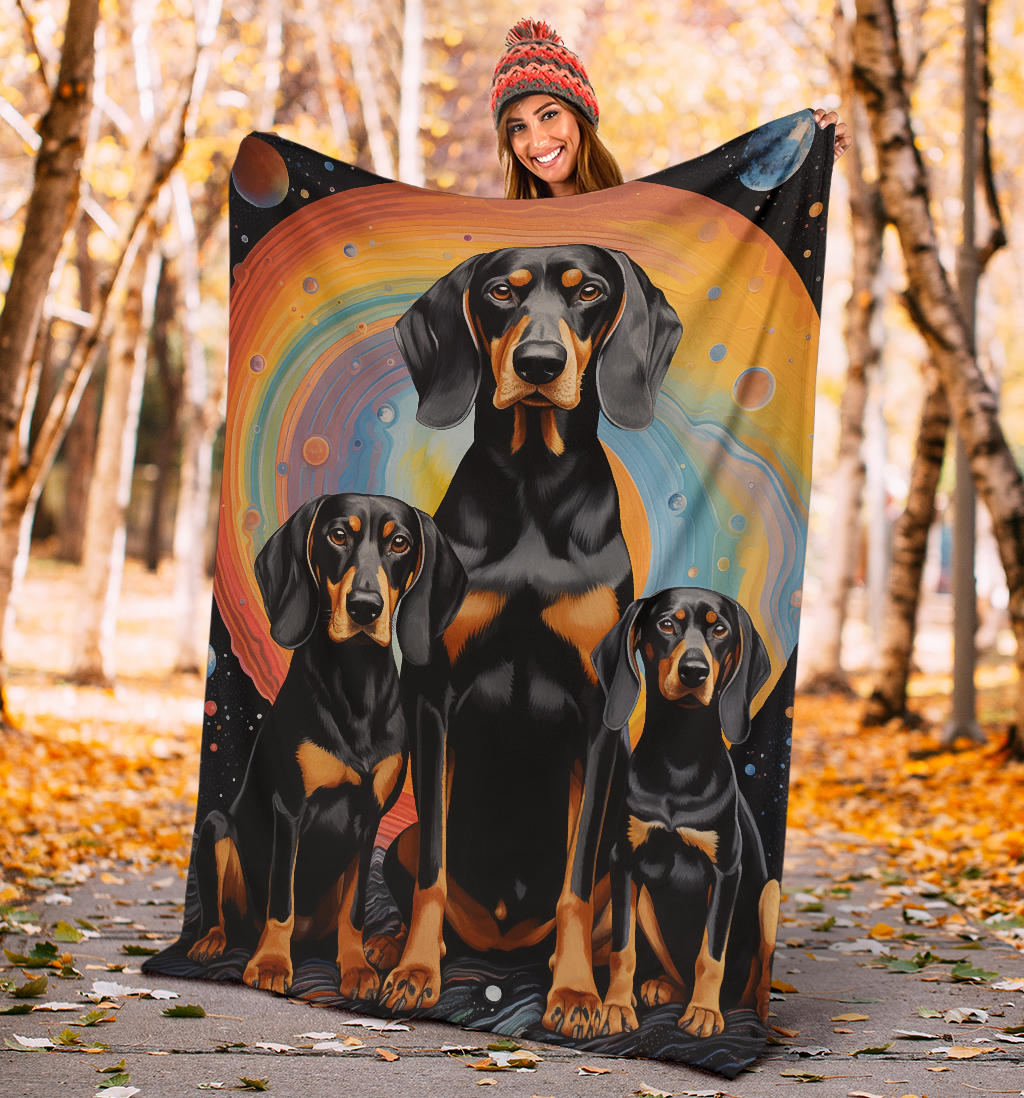 Black and Tan Coonhound Blanket, Trippy Psychedelics Black and Tan Coonhound Fleece Blanket, Black and Tan Coonhound Throw Blanket, Black and Tan Coonhound Gifts