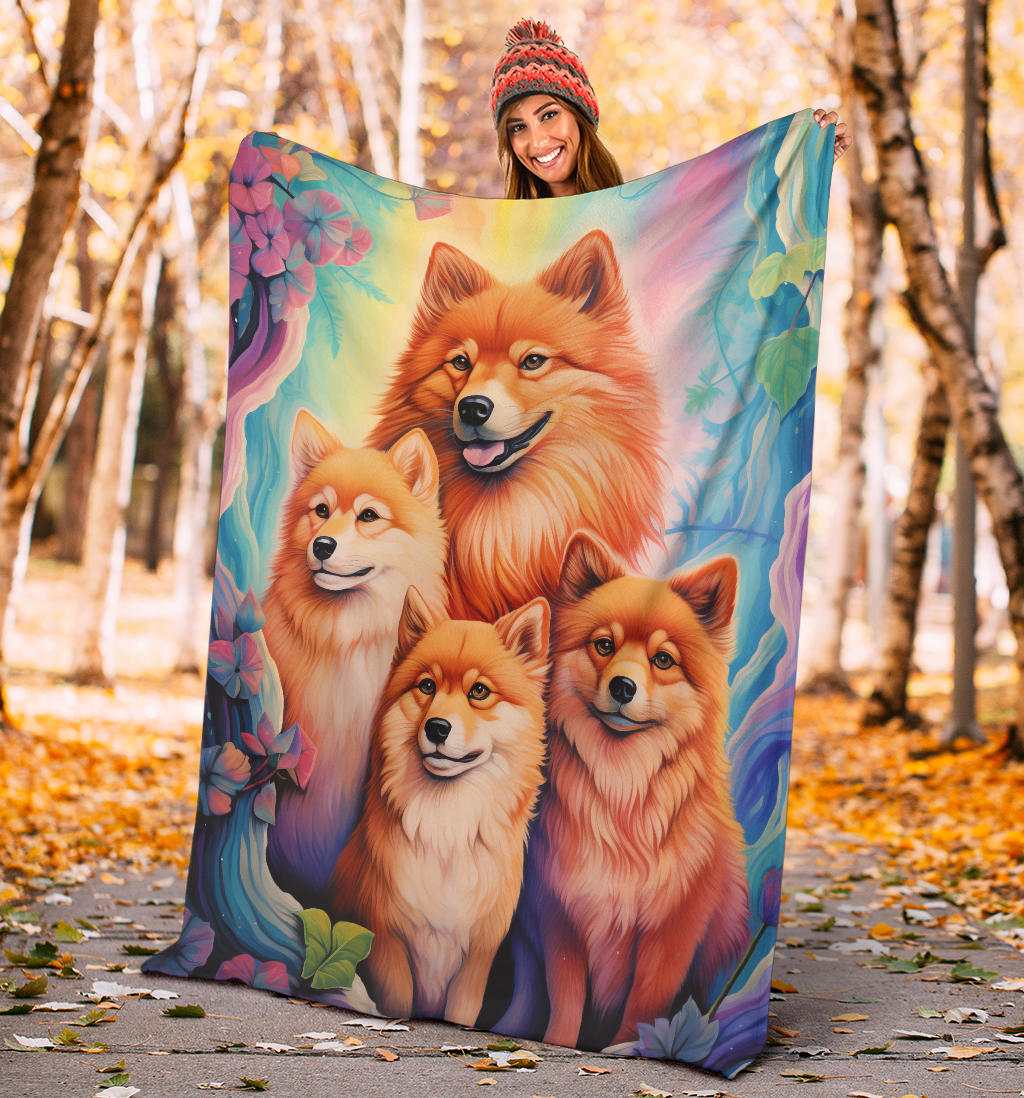 Finnish Spitz Blanket, Trippy Psychedelics Finnish Spitz Fleece Blanket, Finnish Spitz Throw Blanket, Finnish Spitz Gifts