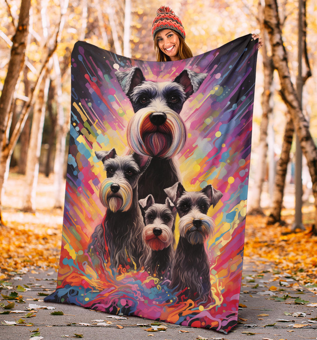 Miniature Schnauzer Blanket, Trippy Psychedelics Miniature Schnauzer Fleece Blanket, Miniature Schnauzer Throw Blanket, Miniature Schnauzer Gifts