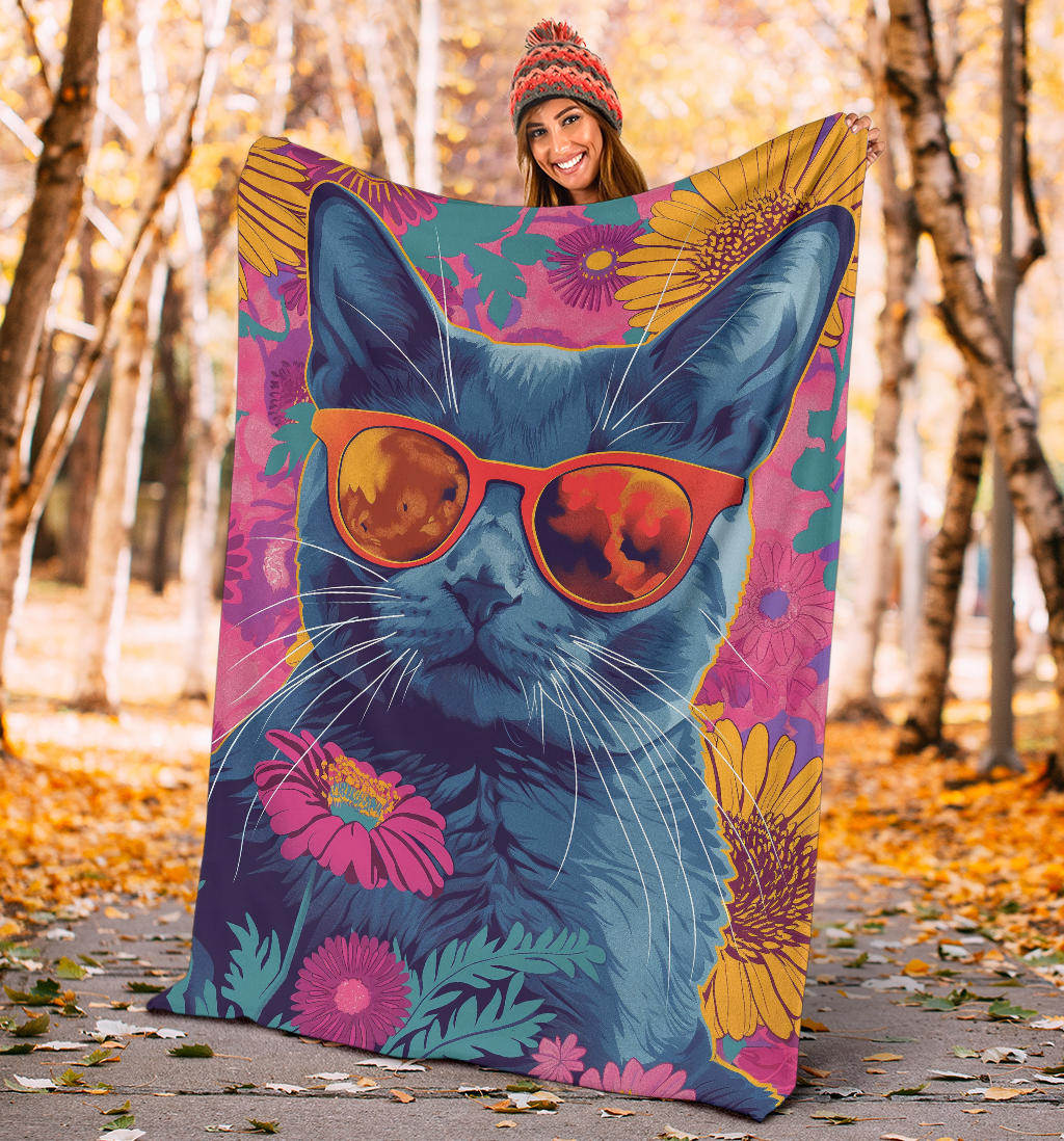 Chartreux cat Blanket, Trippy Psychedelics Chartreux cat Fleece Blanket, Chartreux cat Throw Blanket, Chartreux cat Gifts