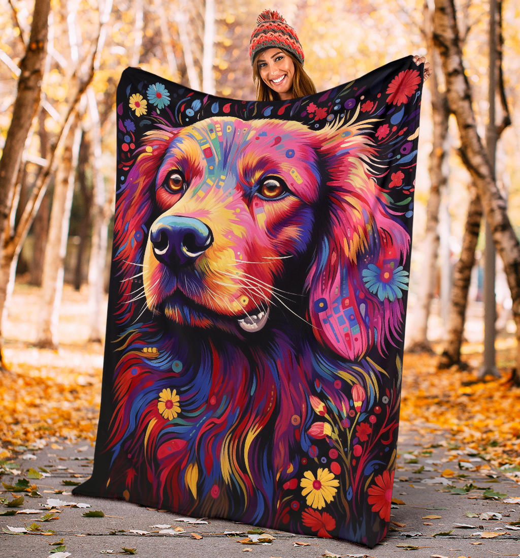 Trippy Psychedelics Golden Retriever Blanket, Golden Retriever Throw Blanket, Golden Retriever Fleece Blanket, Golden Retriever Gifts