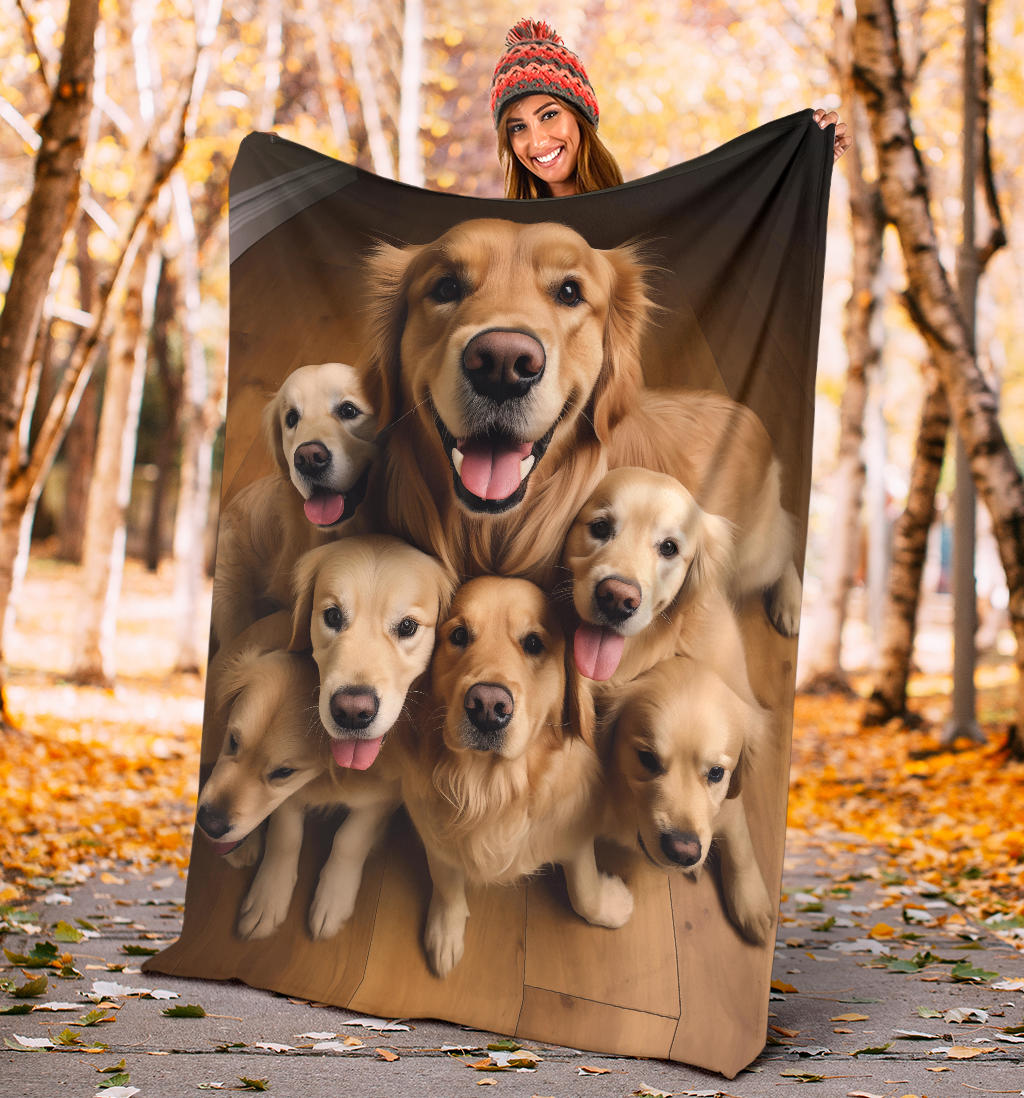 Golden Retriever Family Blanket, Golden Retriever Gifts, Golden Retriever Fleece Blanket