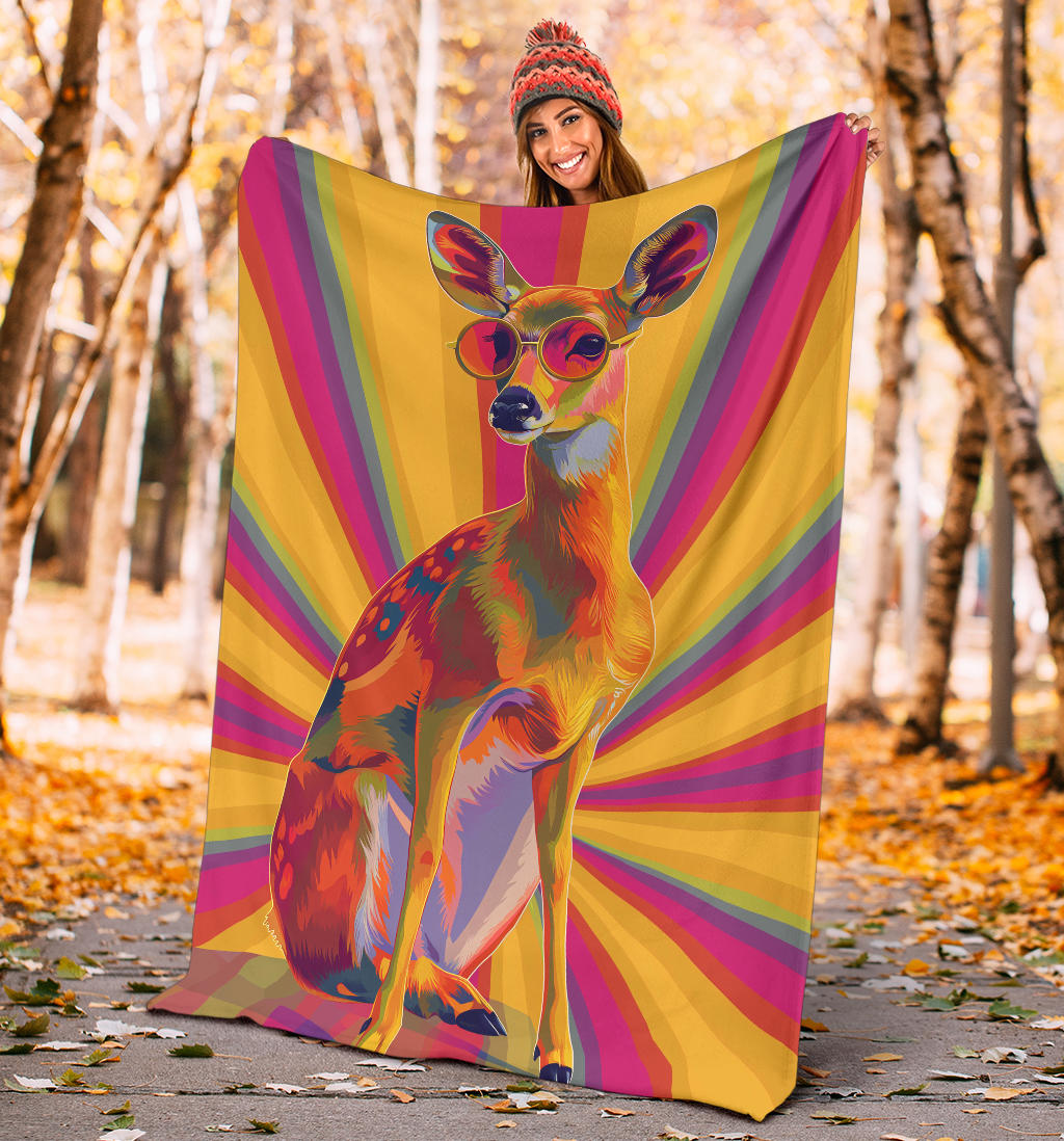 Deer Blanket, Trippy Psychedelics Deer Fleece Blanket, Deer Throw Blanket, Deer Gifts