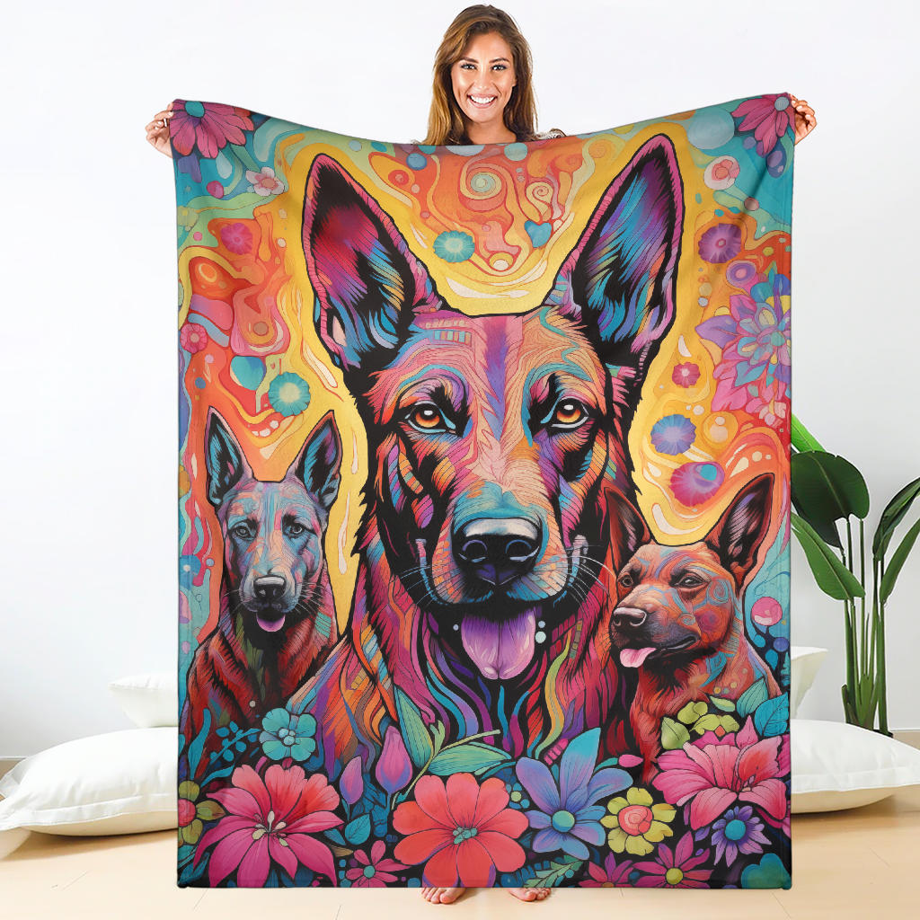 Belgian Malinois Blanket, Trippy Psychedelics Belgian Malinois  Fleece Blanket, Belgian Malinois Throw Blanket, Belgian Malinois Gifts