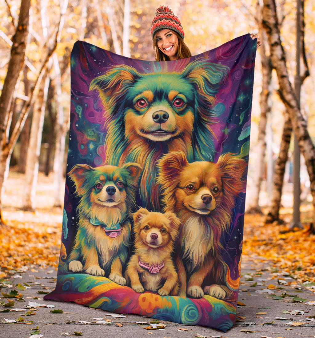 Tibetan Spaniel Blanket, Trippy Psychedelics Tibetan Spaniel Fleece Blanket, Tibetan Spaniel Throw Blanket, Tibetan Spaniel Gifts