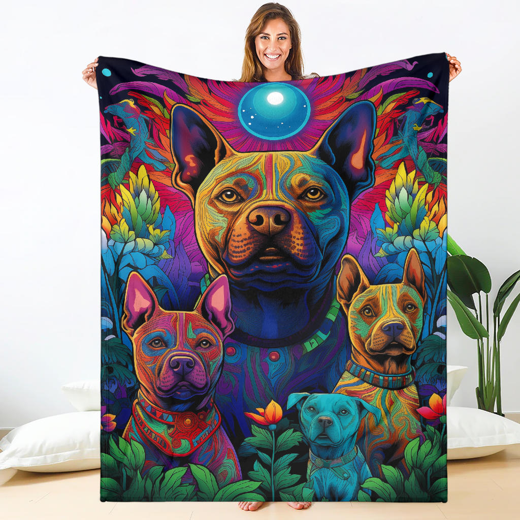 American Staffordshire Terrier Blanket, Trippy Psychedelics American Staffordshire Terrier Fleece Blanket, American Staffordshire Terrier Throw Blanket, American Staffordshire Terrier Gifts