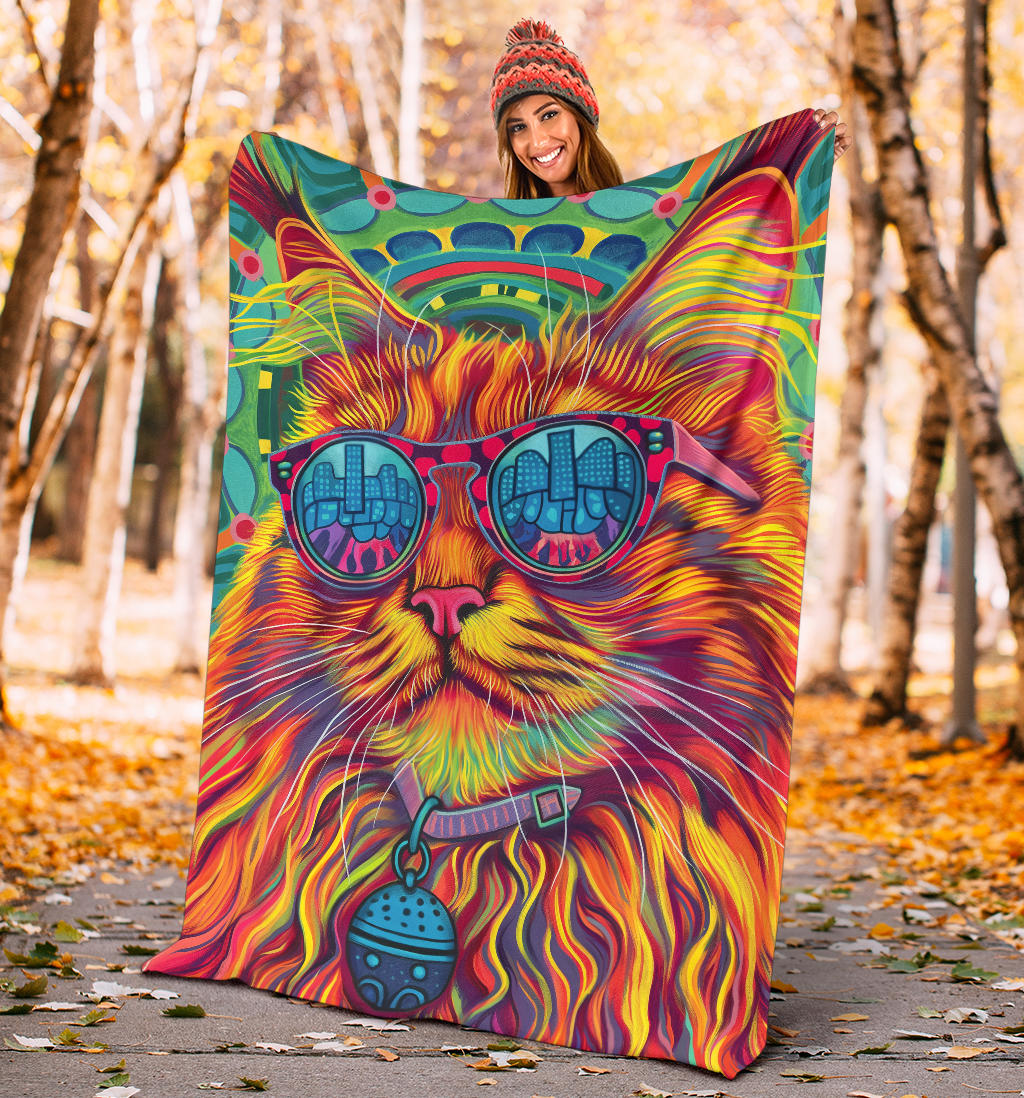 Maine Coon cat Blanket, Trippy Psychedelics Maine Coon cat Fleece Blanket, Maine Coon cat Throw Blanket, Maine Coon cat Gifts