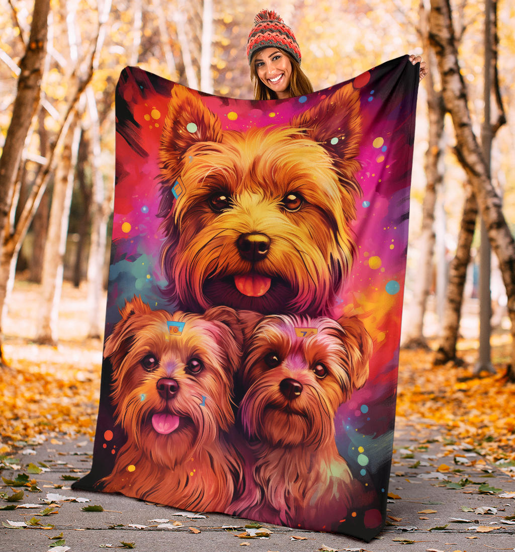 Norfolk Terrier Blanket, Trippy Psychedelics Norfolk Terrier Fleece Blanket, Norfolk Terrier Throw Blanket, Norfolk Terrier Gifts