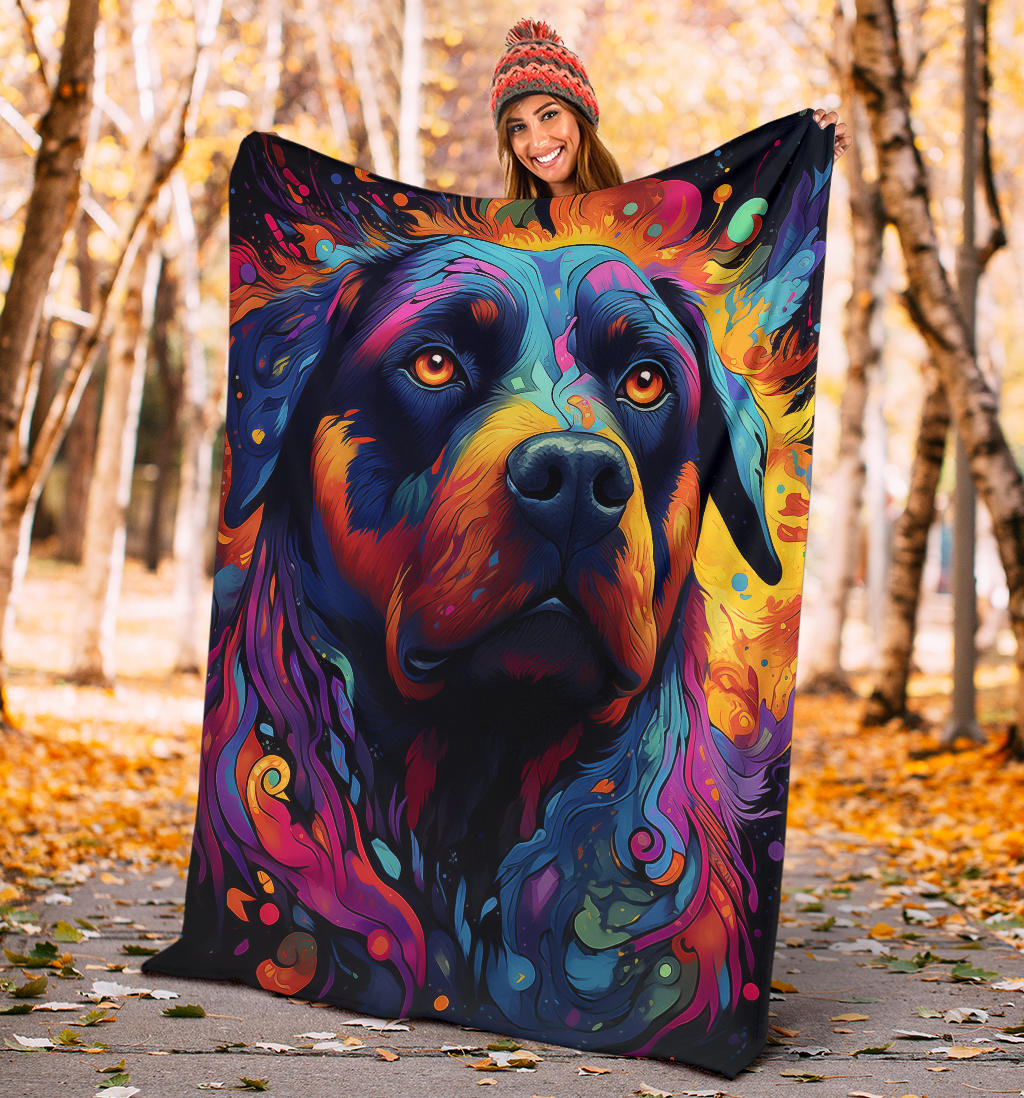 Trippy Psychedelics Rottweiler Blanket, Rottweiler Throw Blanket, Rottweiler Fleece Blanket, Rottweiler Gifts