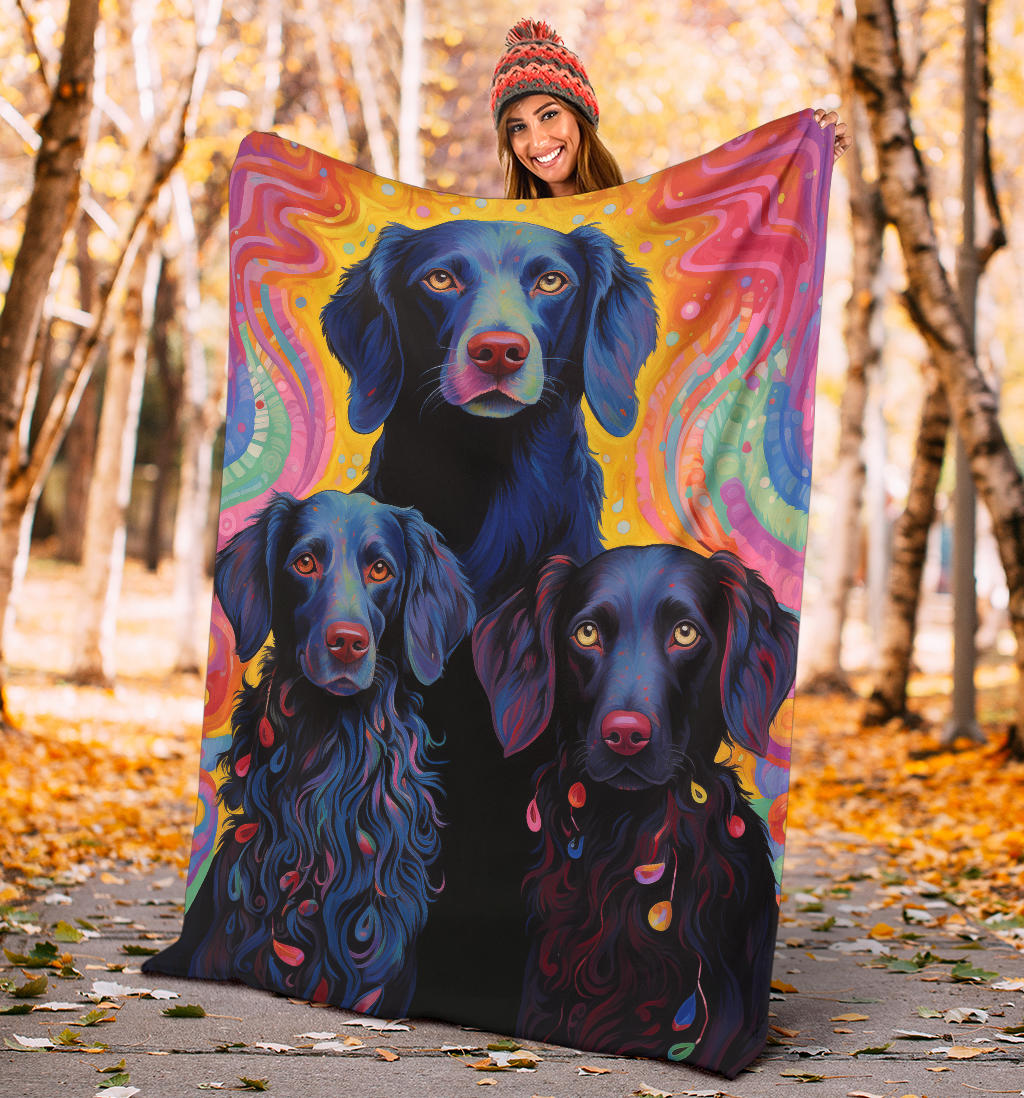 Curly Coated Retriever Blanket, Trippy Psychedelics Curly Coated Retriever Fleece Blanket, Curly Coated Retriever Throw Blanket, Curly Coated Retriever Gifts