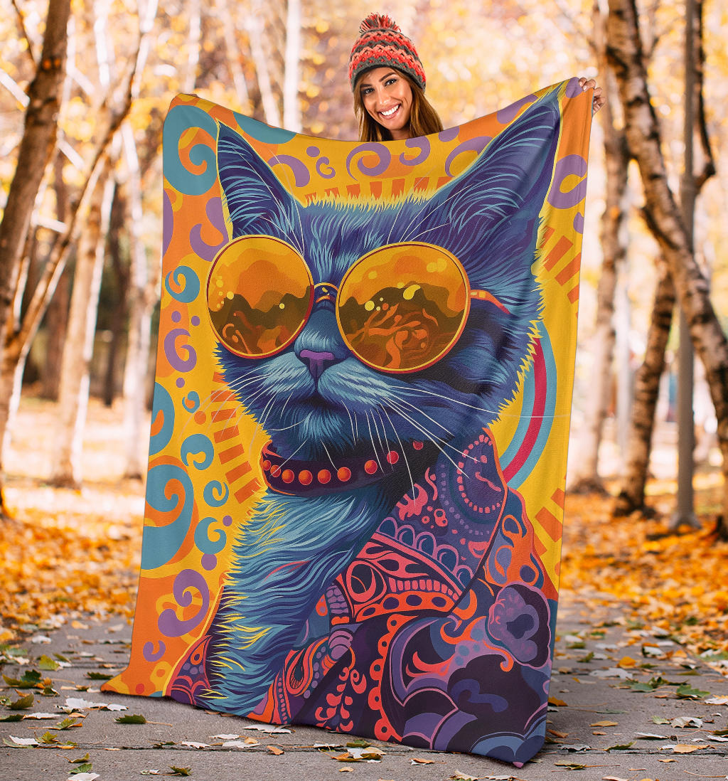 American Curl cat Blanket, Trippy Psychedelics American Curl cat Fleece Blanket, American Curl cat Throw Blanket, American Curl cat Gifts