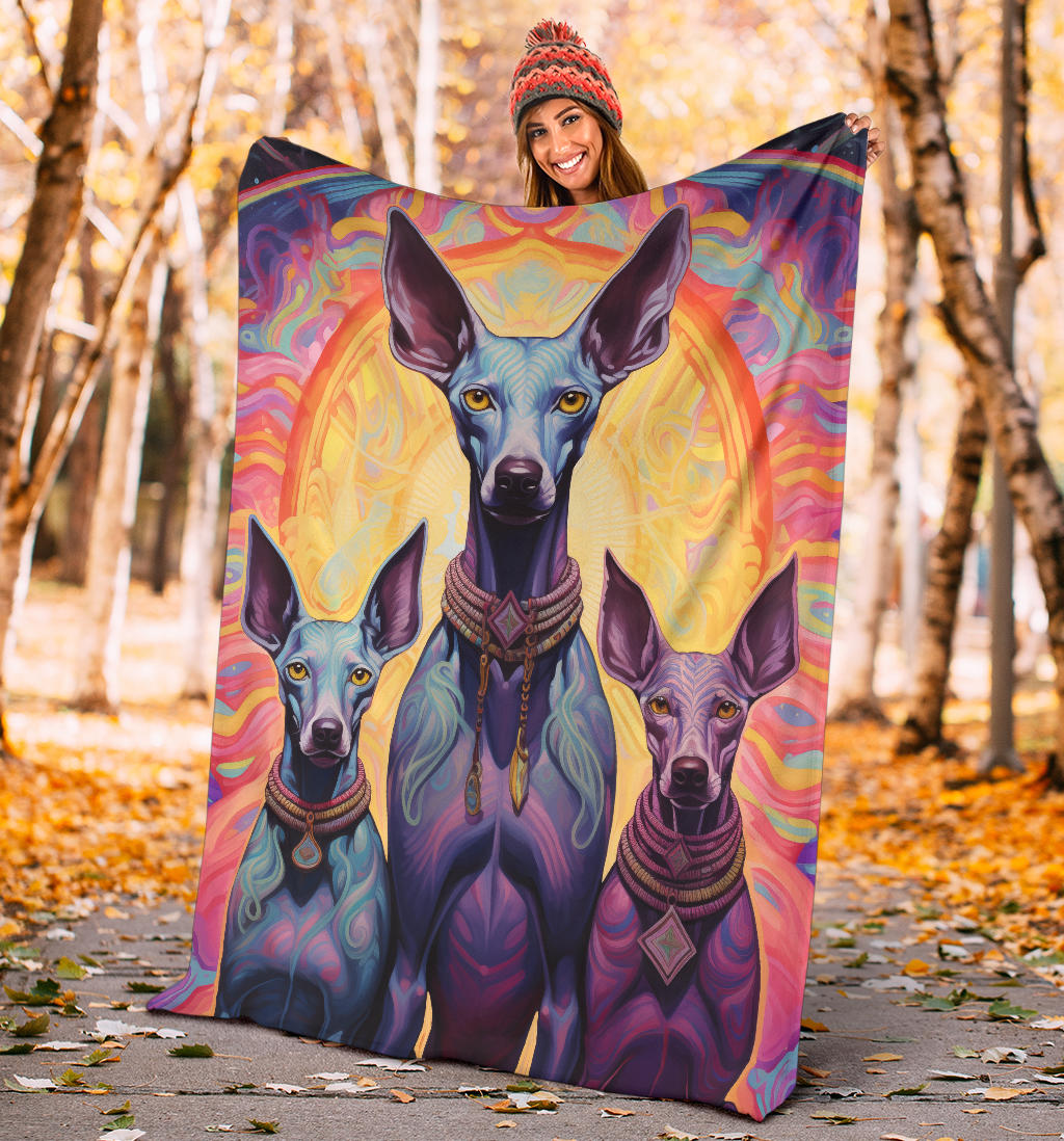 Xoloitzcuintli Blanket, Trippy Psychedelics Xoloitzcuintli Fleece Blanket, Xoloitzcuintli Throw Blanket, Xoloitzcuintli Gifts