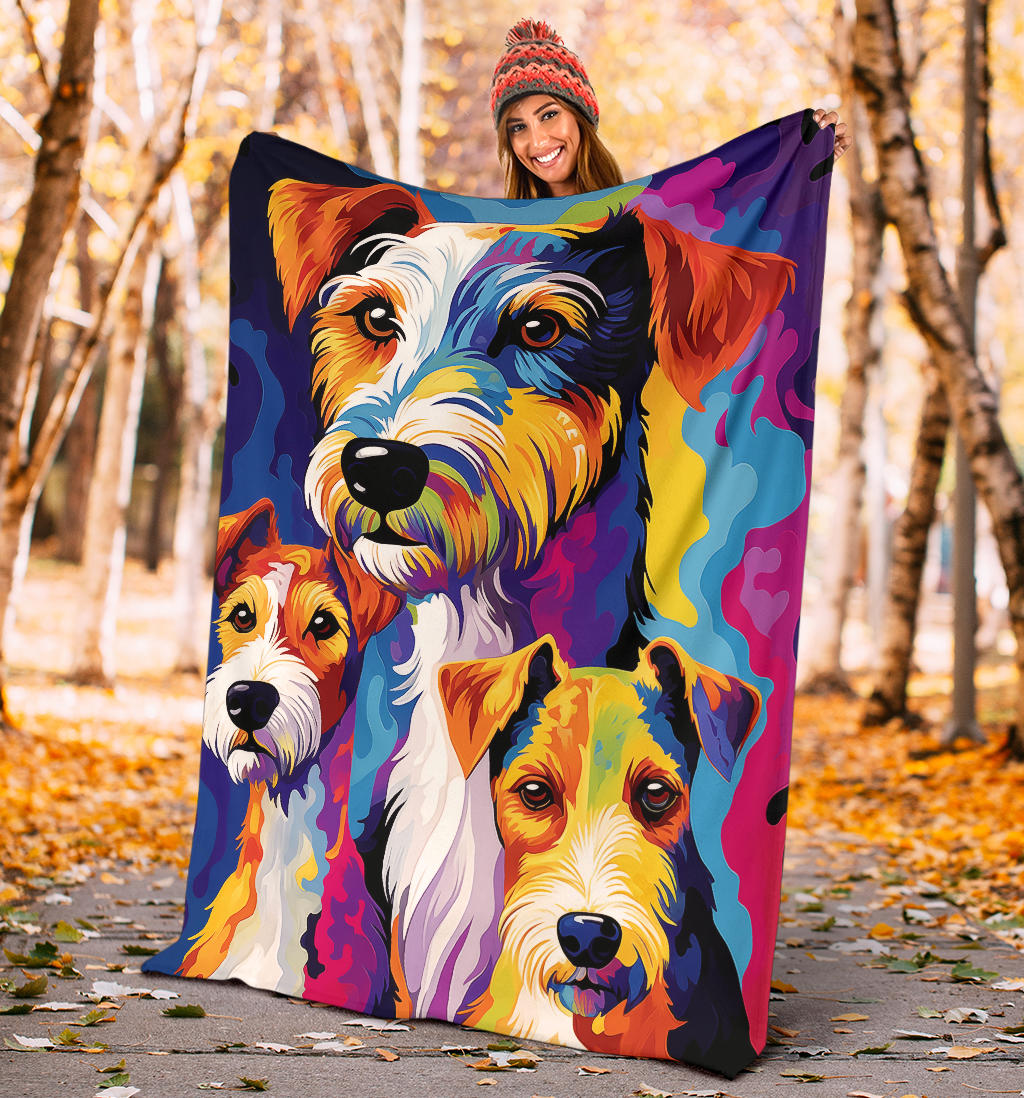 Fox Terrier Blanket, Trippy Psychedelics Fox Terrier Fleece Blanket, Fox Terrier Throw Blanket, Fox Terrier Gifts