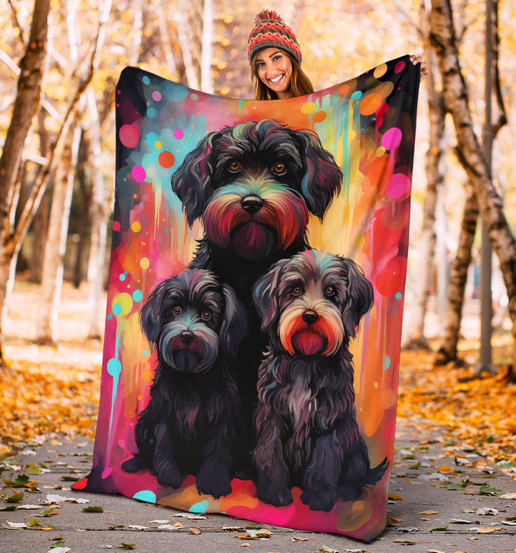 Black Russian Terrier Blanket, Trippy Psychedelics Black Russian Terrier Fleece Blanket, Black Russian Terrier Throw Blanket, Black Russian Terrier Gifts