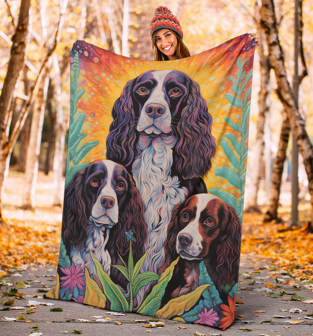 English Springer Spaniel Blanket, Trippy Psychedelics English Springer Spaniel Fleece Blanket, English Springer Spaniel Throw Blanket, English Springer Spaniel Gifts