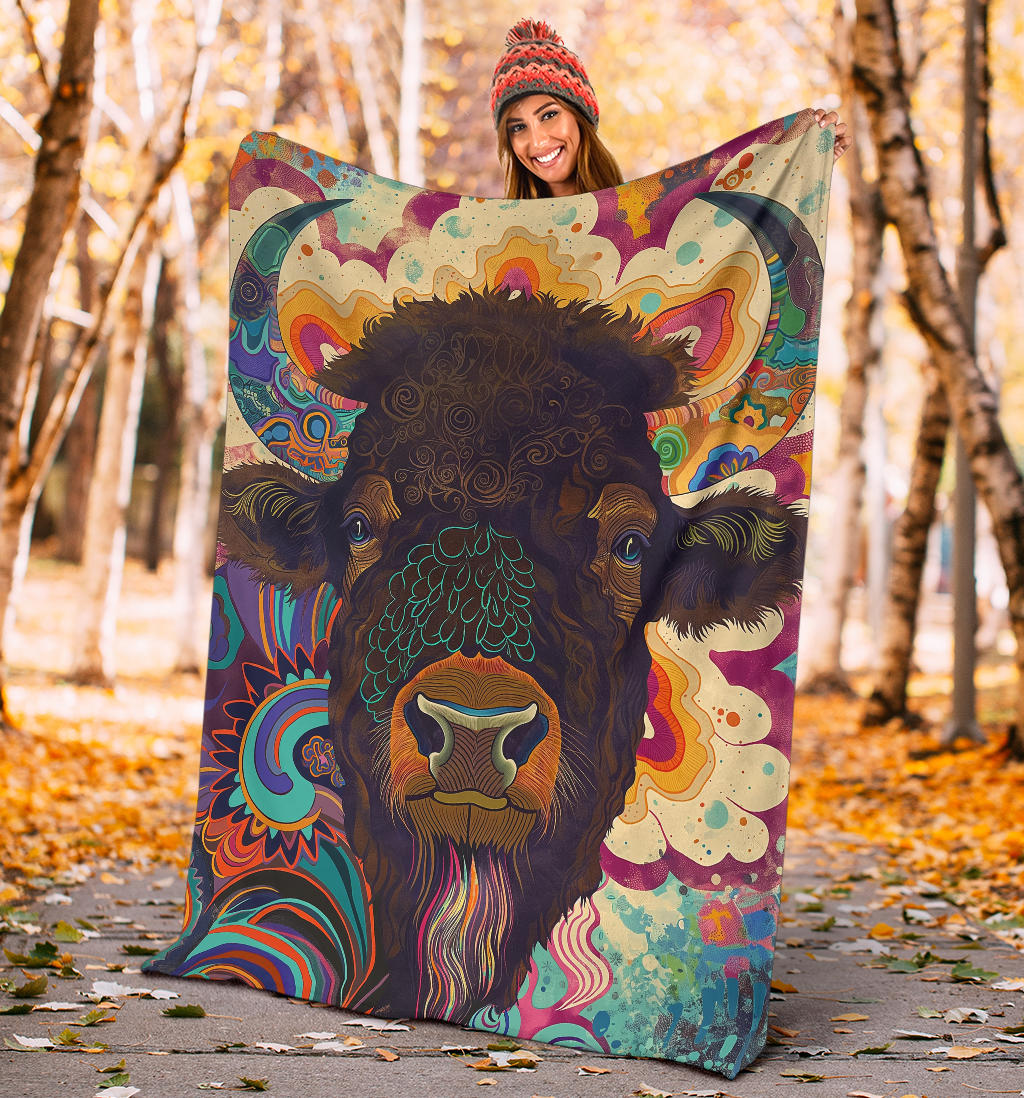 Buffalo Blanket, Trippy Psychedelics Buffalo Fleece Blanket, Buffalo Throw Blanket, Buffalo Gifts