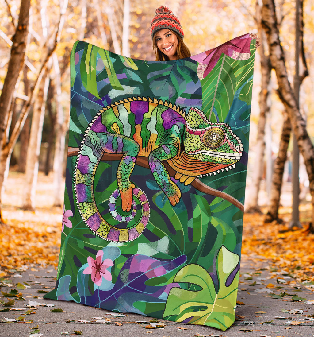 Chameleon Blanket, Trippy Psychedelics Chameleon Fleece Blanket, Chameleon Throw Blanket, Chameleon Gifts