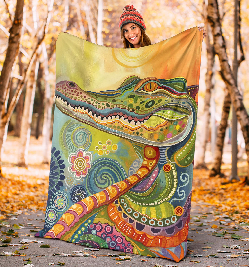 Alligator Blanket, Trippy Psychedelics Alligator Fleece Blanket, Alligator Throw Blanket, Alligator Gifts