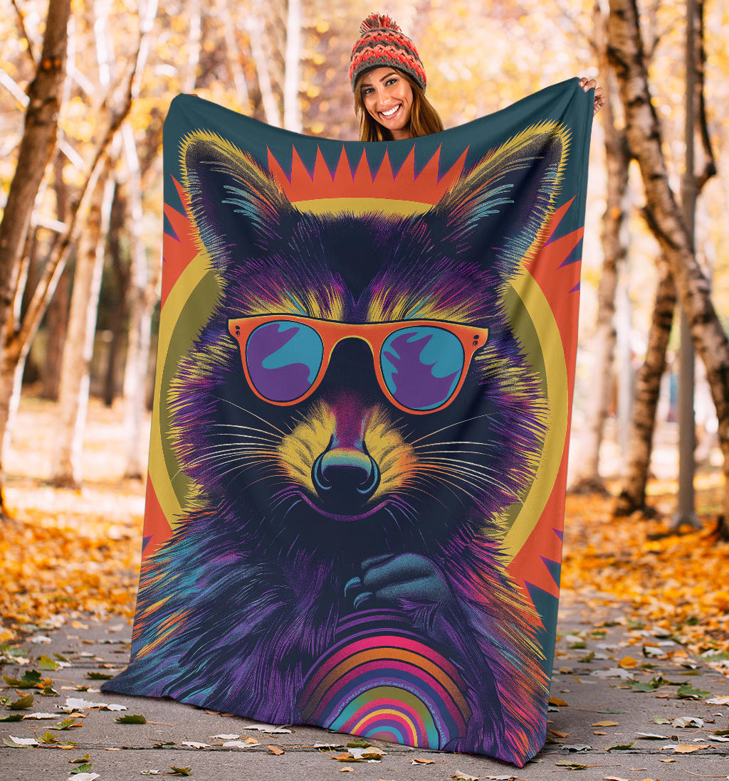 Raccoon Blanket, Trippy Psychedelics Raccoon Fleece Blanket, Raccoon Throw Blanket, Raccoon Gifts