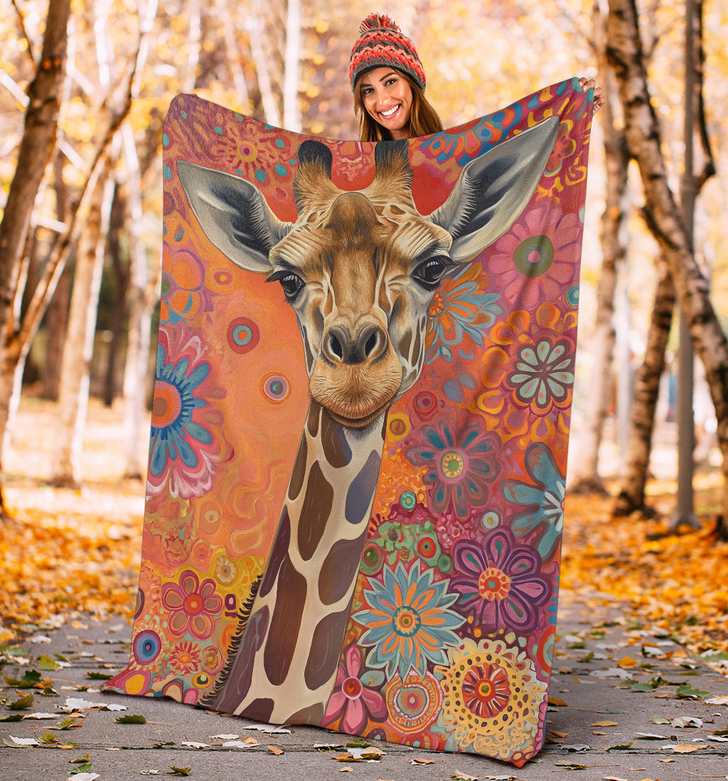 Giraffe Blanket, Trippy Psychedelics Giraffe Fleece Blanket, Giraffe Throw Blanket, Giraffe Gifts