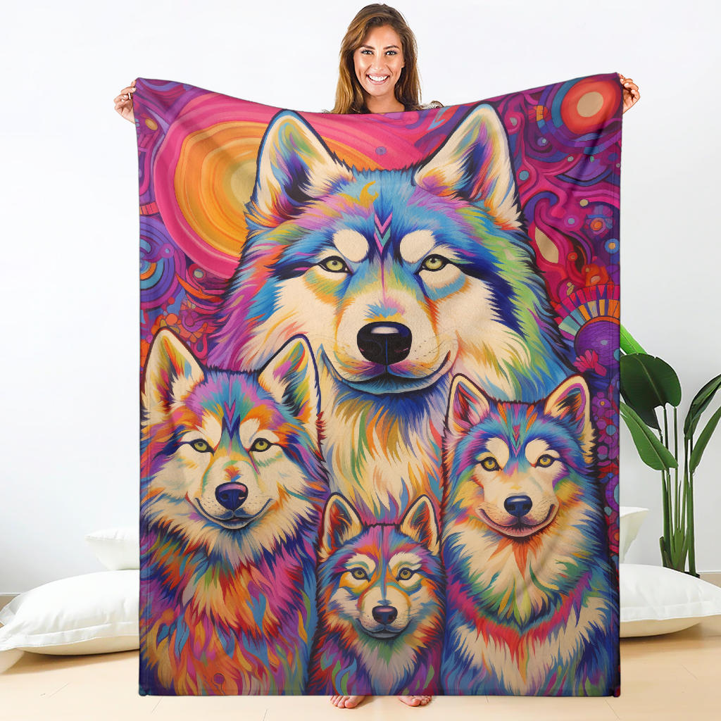 Alaskan Malamute Blanket, Trippy Psychedelics Alaskan Malamute Fleece Blanket, Alaskan Malamute Throw Blanket, Alaskan Malamute Gifts