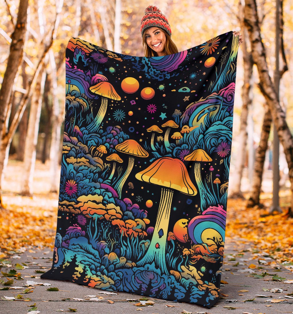 Magic Mushrooms Blanket, Trippy Psychedelics Stars Blanket, Hippie Gifts, Flower Fild Blanket, Festival Blanket, Rave Blanket, Festival Gifts